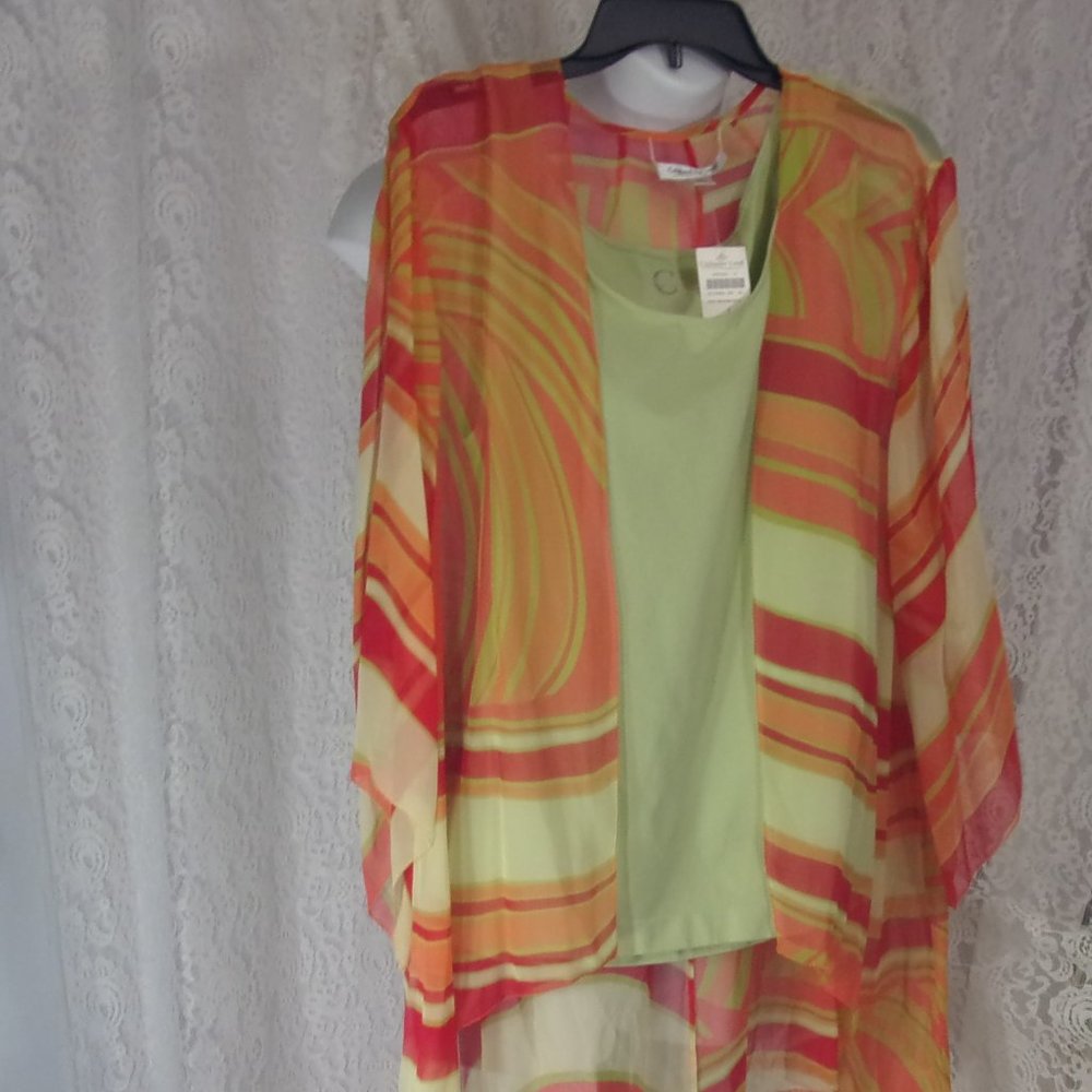 Coldwater Creek Kimono with tank  Orange and Green Print